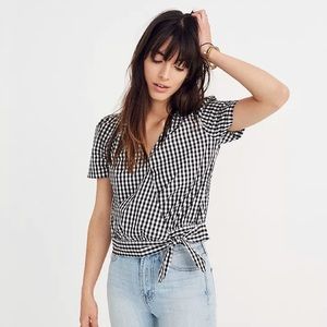 Madewell Black White Gingham Check Wrap Top